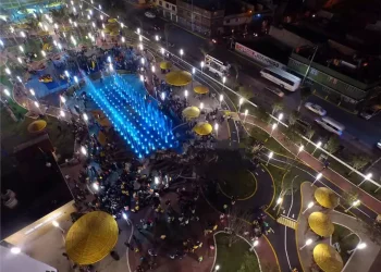 108 Dot Chasing Matrix Square Dry Floor Music Fountain, Mexico