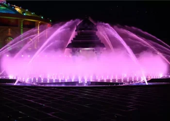 Chennai Gruji Temple Lotus Shape Music Dancing Water Fountain, India