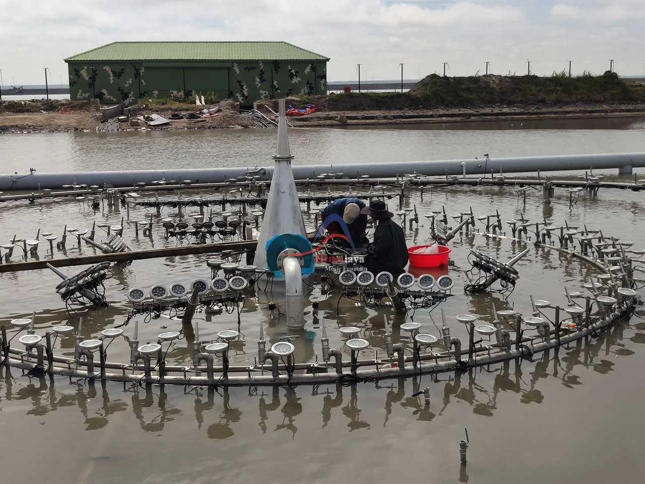 Fountain Equipment Site installation for large scale floating fountain project