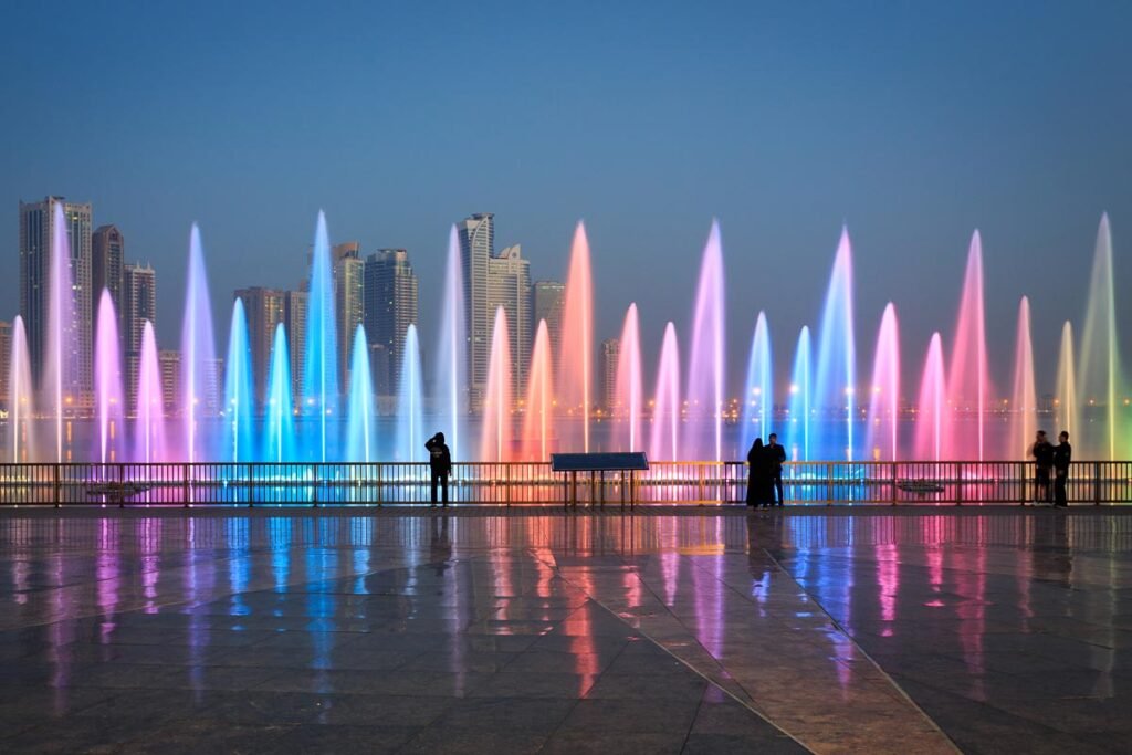Musical dancing fountain in Ibirapuera Park, São Paulo