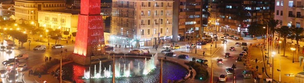 The Clock Tower Fountain on Avenue Habib Bourguiba in Tunis featuring a water show