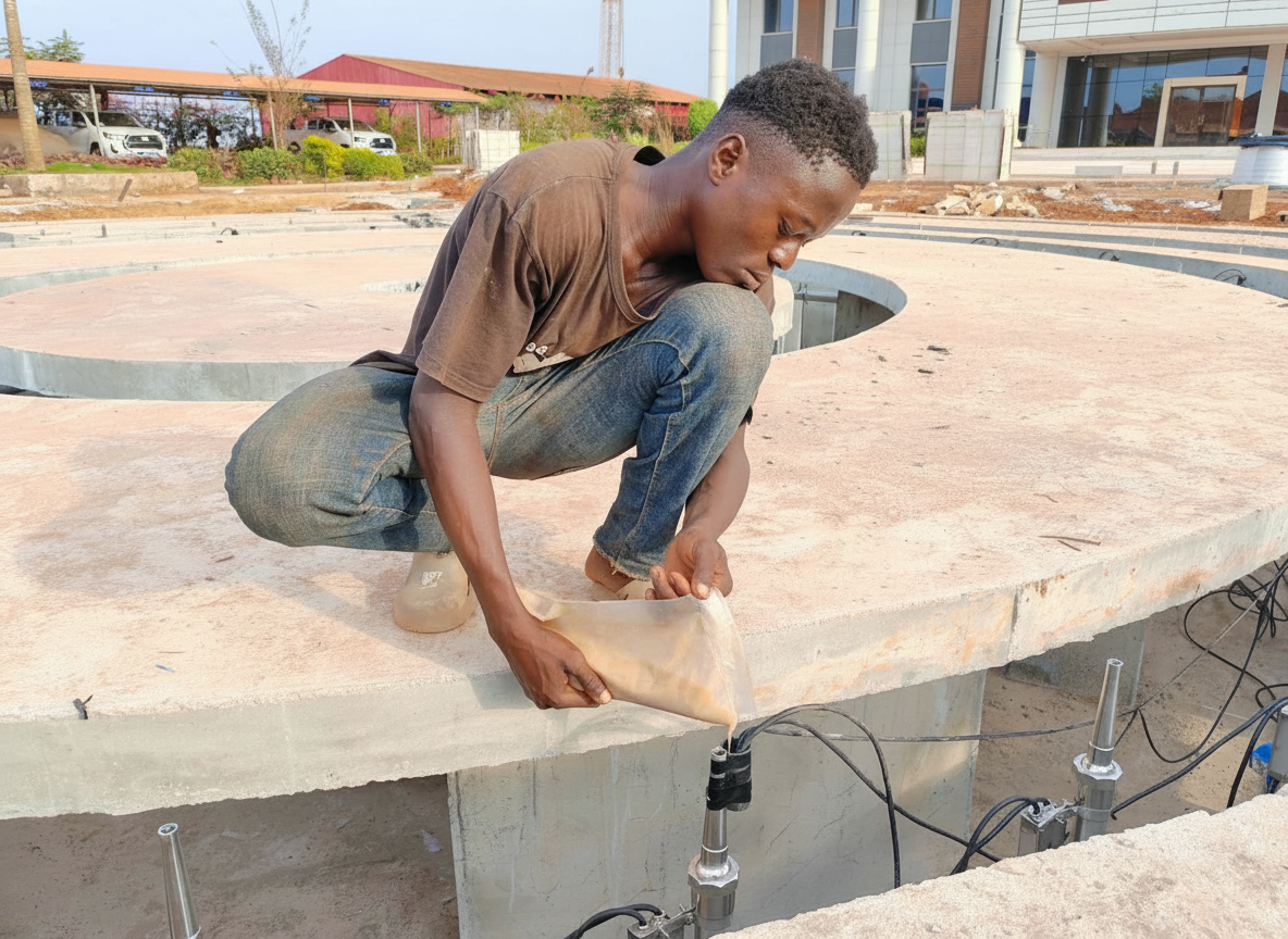 15-meter circular musical fountain project under installation in Conakry, Guine